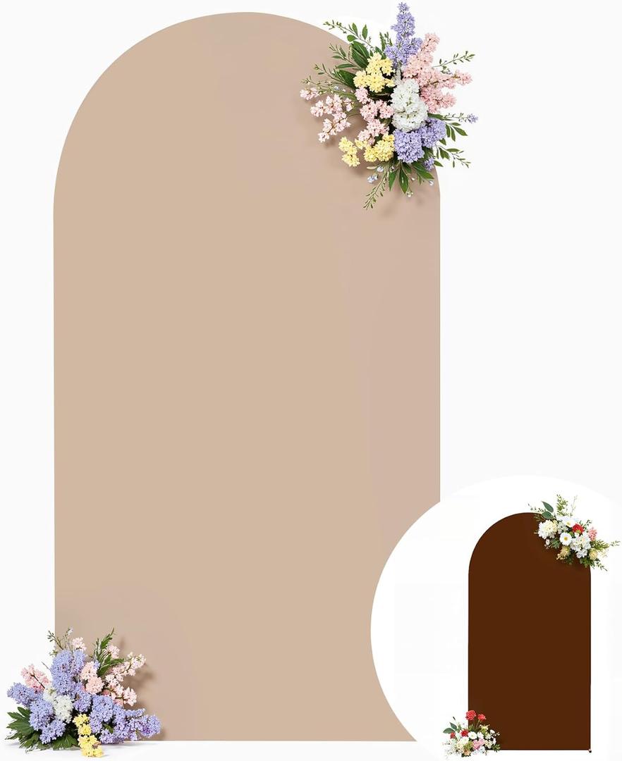 Wedding Arch Backdrop Cover, 7.2FT Nude Brown Arch Cover Stretchy Backdrops, Double-Sided Arch Stand Covers for Wedding Ceremony, Baby Shower, Birthday Party Decoration