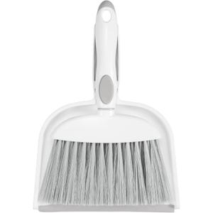 NACENA Small Dust Pan and Brush Set, Mini Broom and Dustpan Set Small Hand Broom and Brush Combo Dust Pan with Teeth for Home Cleaning Drawers Desktop Sofas and Outdoor, White & Gray
