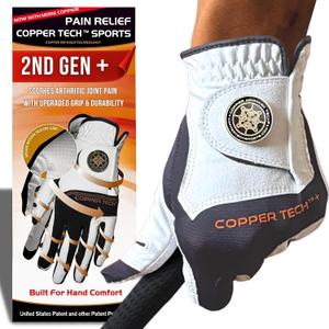 Copper Tech Gloves Men's Golf Glove Left (Medium-Large, White/Grey)