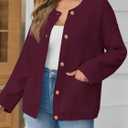 Saodimallsu Women's Chunky Knit Cardigan Button Down Crewneck Long Sleeve Cropped Sweater with Pockets (S)