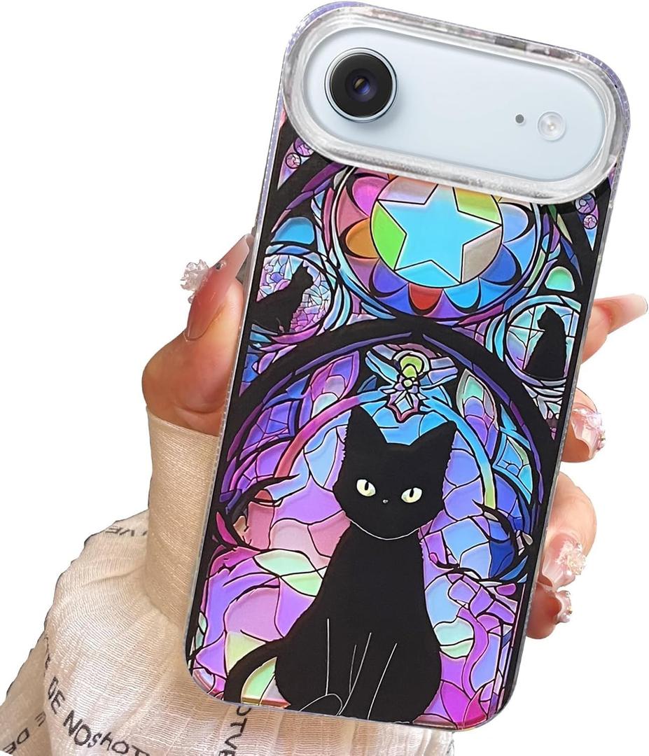 5 x Compact Case for iPhone Air cat Design,Cute Holographic Soft Slim TPU Shockproof Protective Bumper 17 Air Phone Cases Cover for Women Girls Man Aesthetic Glitter Shiny