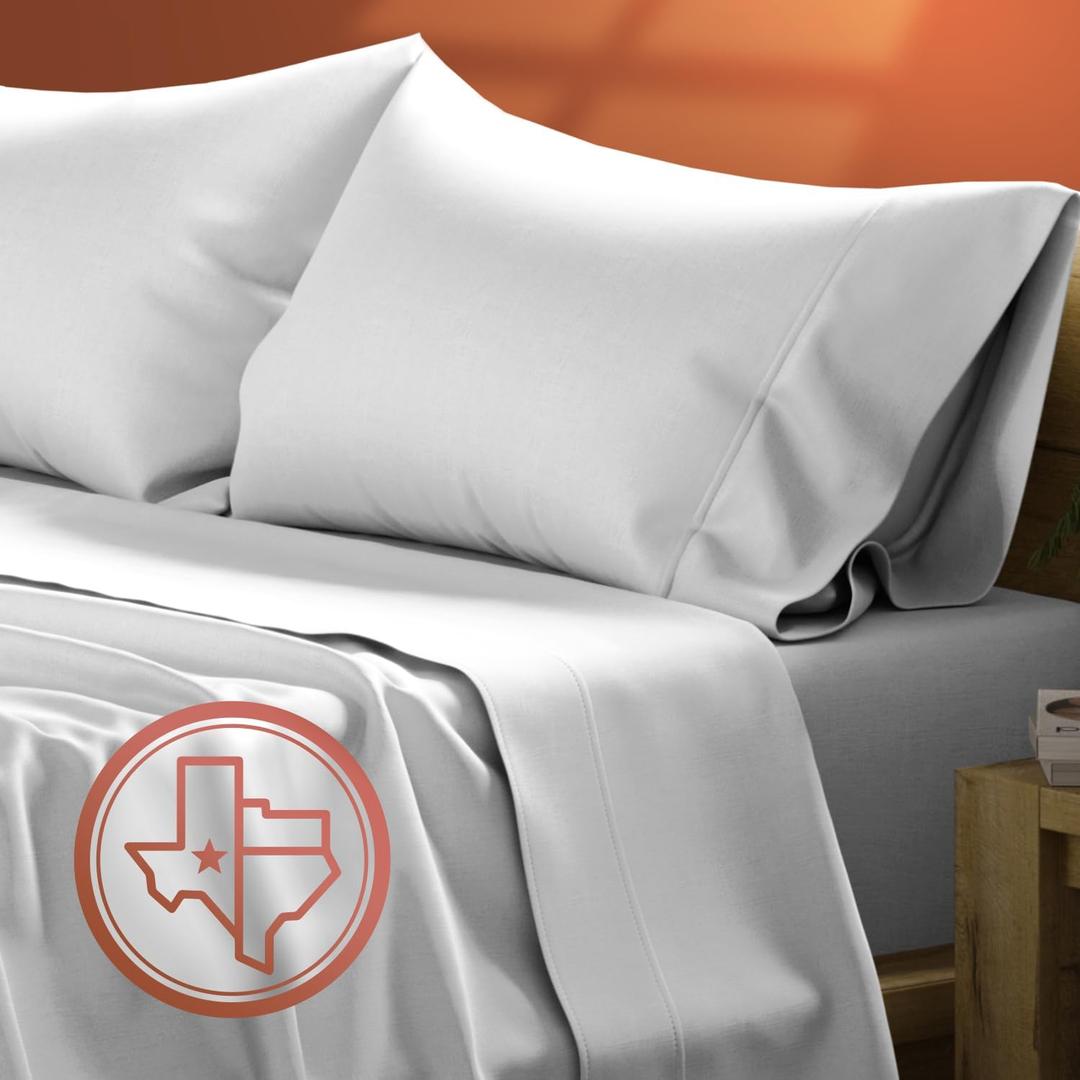 TEXAS LINEN CO. Luxury Egyptian Cotton Queen Size Sheet Set - 600 Thread Count 4 Piece Deep Pocket Fitted and Flat Sheets, Soft, Cooling Extra Long Staple Sateen Weave Hotel-Quality Bedding - Silver