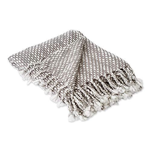 DII Textured Acryllic Woven Throw, Farmhouse Fringe Blanket, 50x60, Gray/White