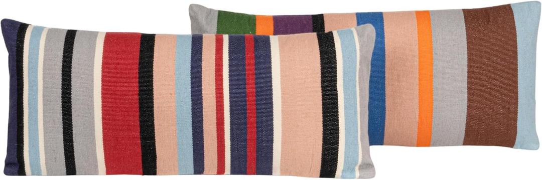 Creative Co-Op 2-Piece Woven Fabric Indoor/Outdoor Striped Lumbar Pillow, Multicolor