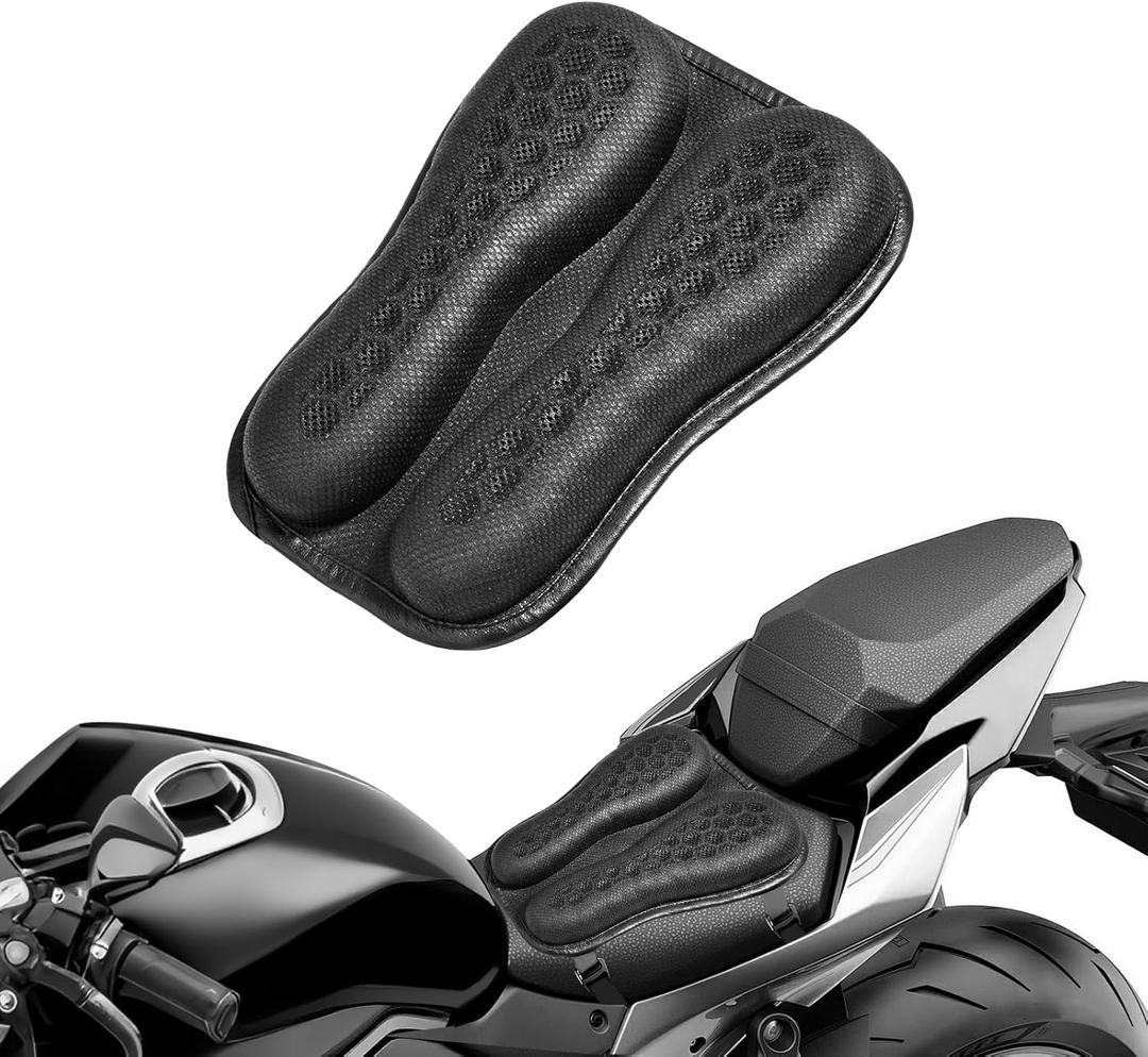 WDG Motorcycle Seat Cushion Pad 3D Honeycomb High Elasticity Gel Material Comfortable Breathable Shock Absorption for Long Rides Seat Cushion Motorcycle Accessories-Black (8.3X12.2in)