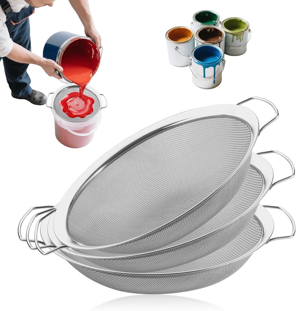 3 Pack 60 Mesh Stainless Steel Fine Mesh Paint Strainer for 5 Gallon Bucket, Paint Strainer Tool for Filtering Debris, Particles and Impurities from Paint and Liquids Drain, Rinse Food, Easy to Clean