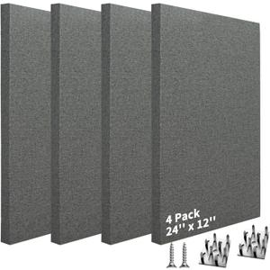Art3dwallpanels 4 PCS Acoustic Panels, 24''x12'' Fabric Soundproof Wall Panels, Easy-Hook Mounting Sound Absorbing Panels for Studios, Office, Home Theater,Dark Grey