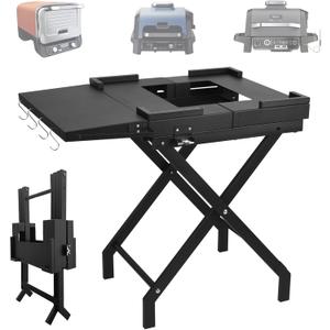 BSARTE Grill Table Folding Stand fit Ninja Woodfire Outdoor OG700, OG800 and OG900 Series Grills with Side Table & Tissue Holder, Metal Stand Solid and Sturdy