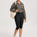 ODODOS 2-Pack High Waist Knee Length Workout Capris for Women, 14" Tummy Control Athletic Running Capri Leggings, Black+Red, Large (L)