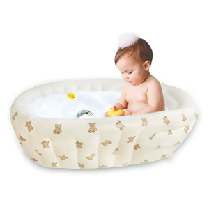 Inflatable Baby Bathtub with Built in Pump, Collapsible Safe Baby Bathtub for Newborns and Baby, Non-Slip Travel Mini Swimming Pool for Babies 0-5 Years Old - Bear