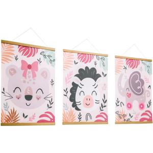 OlliBolli Safari Nursery Decor (3 Pack) - Jungle Baby Wall Decor For Nursery - Boho Safari Wall Art for Boys & Girls - Ready To Hang Design - Woodland Animal Banners (Pink)