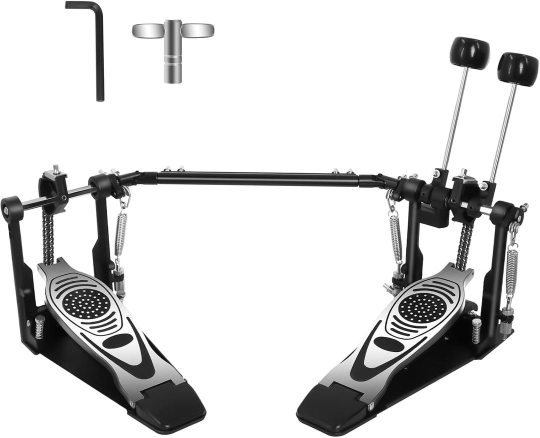 Double Bass Drum Pedal, Heavy-Duty Double Chain Drive Kick Pedal with Adjustable Beater & Spring Tension, Non-Slip Base Plate - Compatible with Acoustic/Electronic Drum Kits
