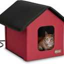 K&H Heated Cat House, Outdoor Kitty Shelter, Safety Listed, 20W, Red/Black