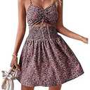 SOLY HUX Women's Summer Floral Print Dress Tie Front Cut Out Shirred A Line Flowy Cami Dresses Vacation Sundress Multicoloured Floral, Large
