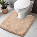 Disolla Toilet Rug U Shaped Beige 23x24 Machine Washable Non Slip Toilet Floor Mat Soft Plush Contour Rug for Bathroom Floor