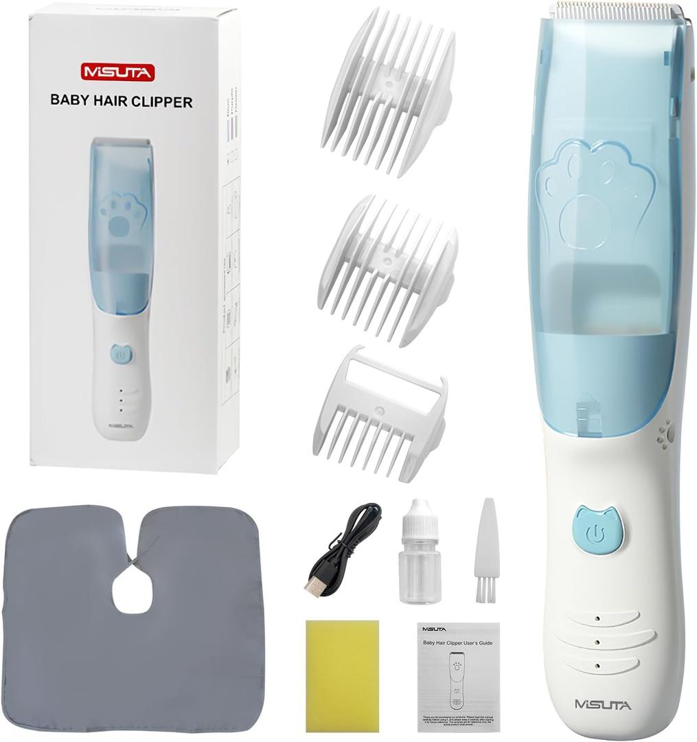Vacuum Baby Hair Clippers,Silent Clippers for Kids,Cordless Baby Hair Trimmer,Waterproof Baby Hair Cutting Kit for Fine/Curly Hair,Infant Toddler Hair Clippers Auto Suck Snipped Hair