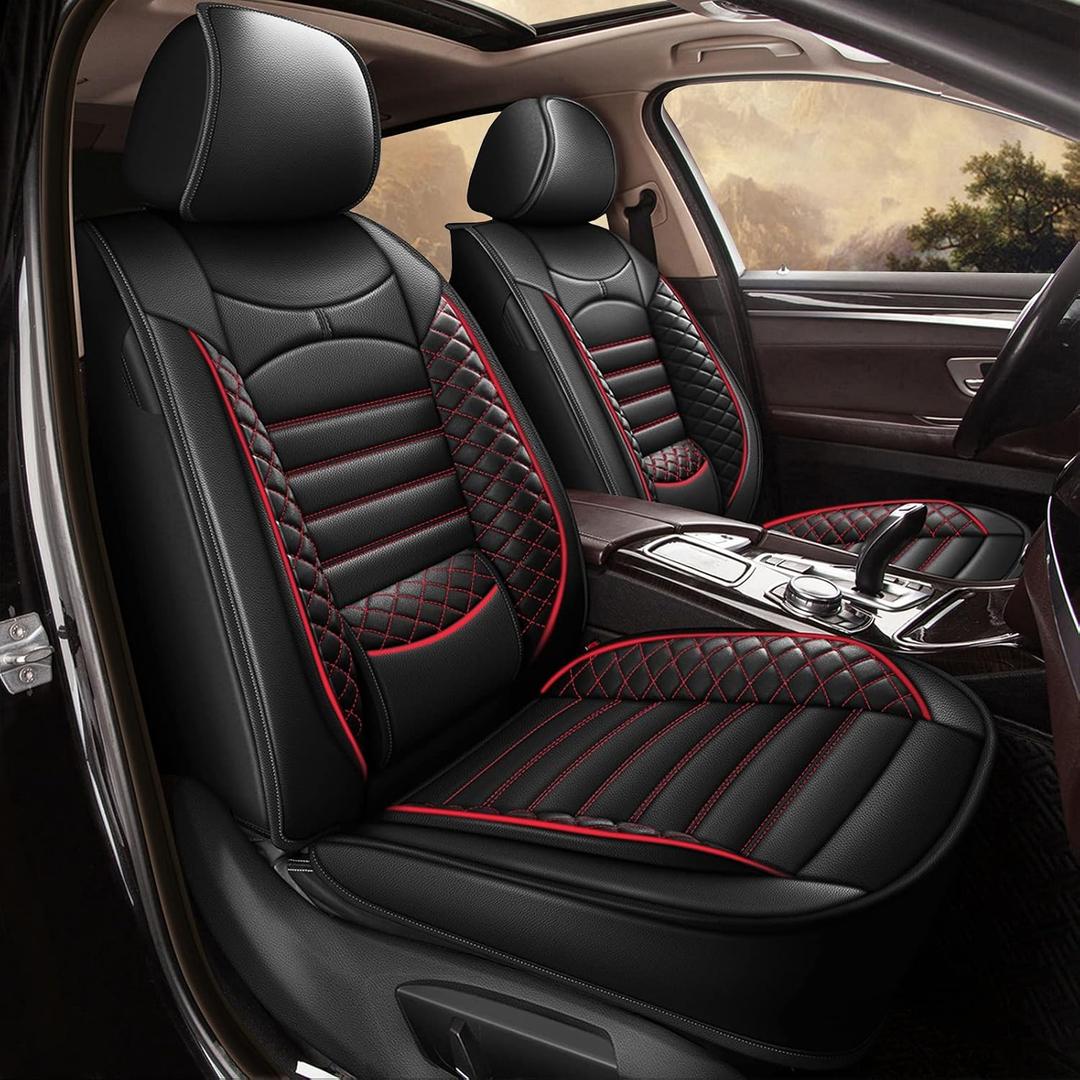 Seat Covers for Toyota Corolla 2014-2019 Car Seat Covers Full Set 5 Seats Waterproof Faux Leather Car Seat Cushion Protector Compatible Airbag (Black & Red)