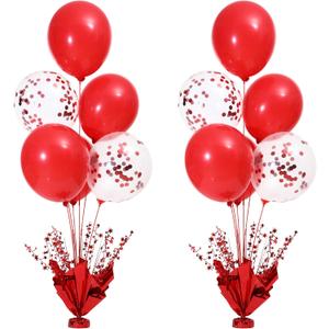 Red Balloon Table Centerpieces for Birthday Party, 2 Set Red Balloon Stands Kit for Graduation Retirement Valentine's Day Party Tabletop Decorations