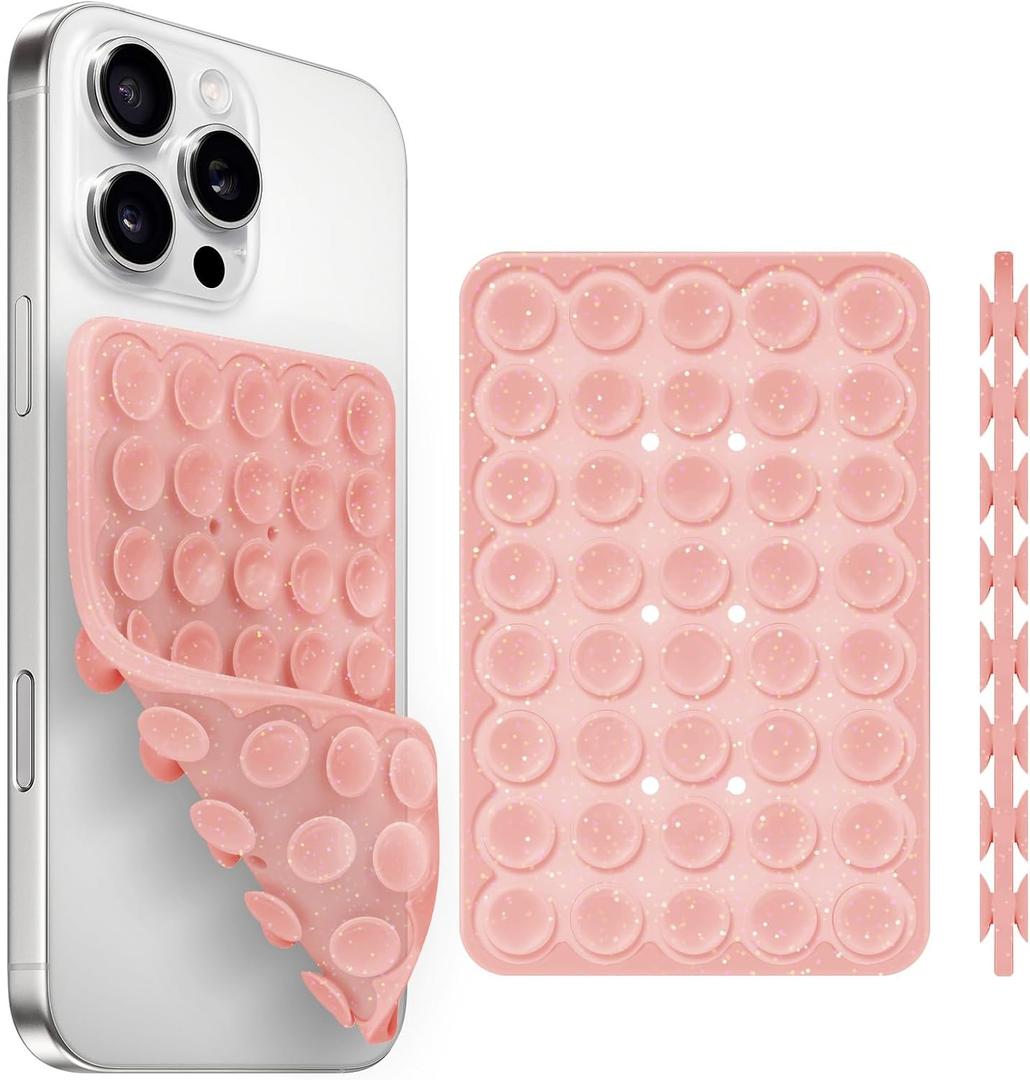 2 x Yojaro Silicone Suction Cup Phone Case Mount Double Sided, Phone Accessories Hands-Free Strong Grip Holder for Selfies and Videos (Reddish Brown Glitter)