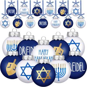 Liliful 12 Pcs Hanukkah Ball Ornaments for Tree 2.36 Inch Chanukah Jewish Christmas Tree Decorations Blue and White Hanukkah Menorah Star of David Hanging Ornament for Home Jewish Xmas Party Decor