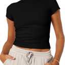Women's Basic Summer Short Sleeve Crewneck T-Shirts Y2K Cute Going Out Tops Baby Tee (Medium, Black)