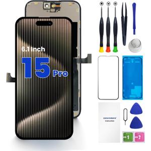 for iPhone 15 PRO Screen Replacement, 6.1 inch 3D Touch LCD Display Full HD Repair kit, Digitizer Assembly with Tools Set, Tempered Glass, Waterproof Frame Adhesive