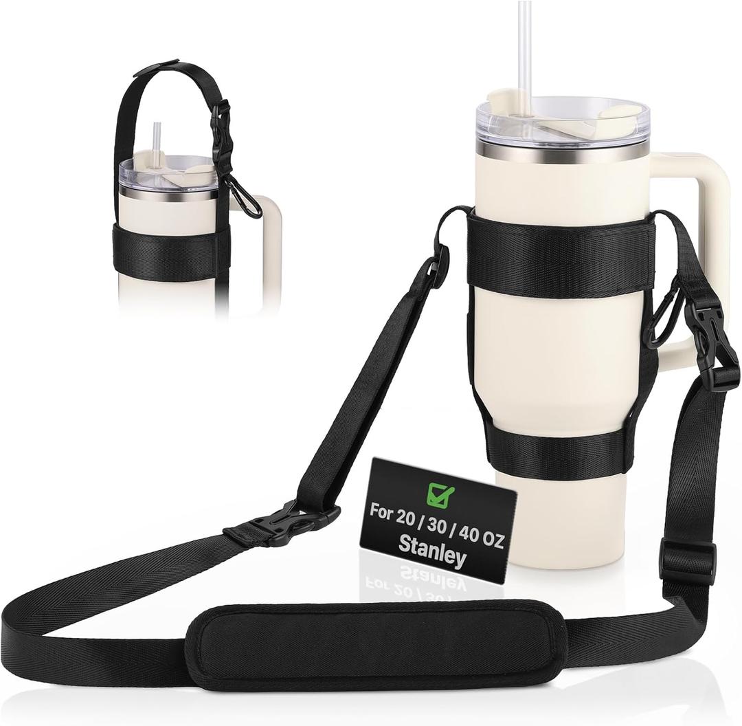 EasyAcc Water Bottle Holder with Strap for 20/30/40 OZ Stanley Quencher H2.0 & Adventure Tumbler, 2 in1 Water Bottle Carrier 5ft Strap/Carabiner/Adjustable Shoulder/Handle for Stanley Cup Accessories