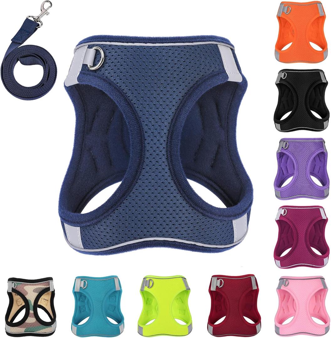 Dog Harness with Leash Set, No-Pull Step-in Reflective Pet Harness with 1 Leash Clips, Adjustable Soft Padded Easy Walk Dog Vest for Dogs, Cats(Dark Blue, XLarge)