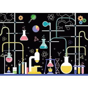 LYCGS 8X6ft Chemical Science Backdrop Chemical Experiments Science Birthday Party Backdrop Kids Chemistry Lab Mad Scientist Equipment Science Research Banner X-266