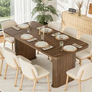 Dining Table for 6-8 People - 62" Modern Long Kitchen Table with Large Tabletop & Heavy Duty Pedestal Legs, Rectangular Dinner Table for Rectangular, Kitchen, Conference Room, Living Room, Walnut, 62.2"W x 30.7"D x 29.5"H