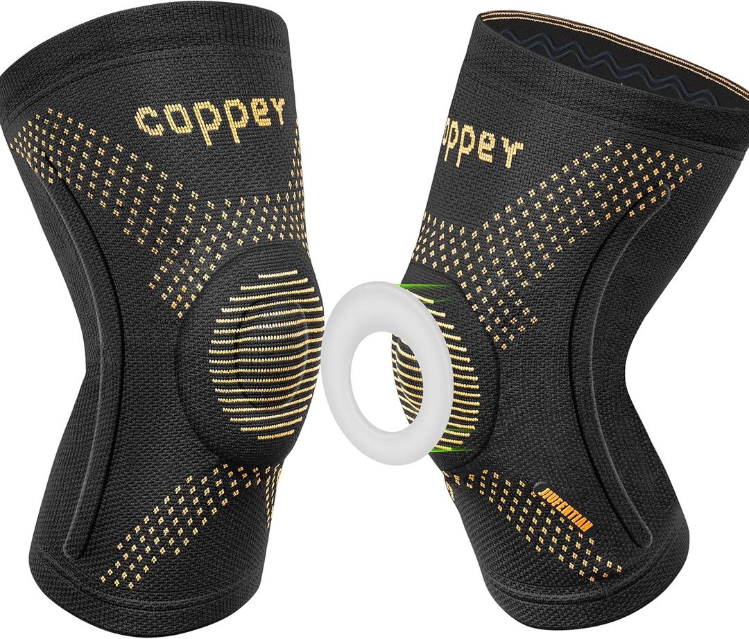 JIUFENTIAN Copper Knee Braces for Arthritis Pain (2 pack)- Professional Knee Suppot with Side Stabilizers - Breathable Compression Sleeves for Pain Relief & Stability (Arthritis, Gym, Work)-Medium (M)
