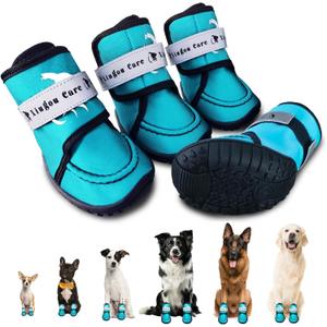 Dog Shoes for Small, Medium and Large Dogs - Waterproof for Rainy Days, Fit for Winter Snow and Hot Summer Roads, with Anti-Slip Soles for Indoor Hard Floors (Blue, Size 5)