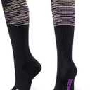 Knee High Compression Socks for Women & Men 20-30mmHg Nurses, Pregnancy, Travel, Running (Large-X-Large, Black/Purple/Colorful Stripes)