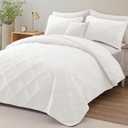 Exclusivo Mezcla King Quilt Set- White Quilts Bedding Set with 2 Pillow Shams, Modern King Bedspread with Striped Pattern, Soft Lightweight Bedspreads Coverlets for All Seasons