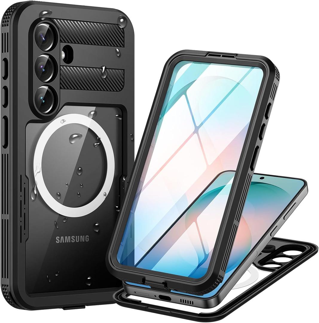 Lanhiem Magnetic for iPhone 16 Case, [2 Pack Tempered Glass Screen Protector][Compatible with MagSafe][10 FT Military Grade Shockproof] Heavy Duty Tough Rugged Phone Cover for iPhone 16 (6.1") - Black