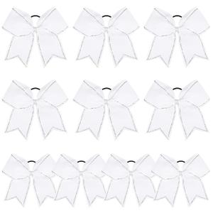 DEEKA 10 PCS 8" Rhinestones Large Cheer Hair Bows Glitter Cheer Ponytail Holder Handmade for Teen Girls Softball Cheerleader Sports -White