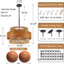 5 Lights Hand Woven Boho Rattan Drum Chandelier, 19.68" Large Round Rustic Coastal Farmhouse Chandelier Adjustable Hanging Pendant Light For Dining Room Kitchen Island Living Room Bedroom Hallway