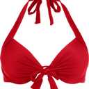 Ocean Blues Women's Push Up Bikini Top Halter Swimsuit Top (Medium, Red)
