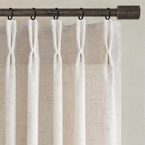 Joywell 96 Inch Linen Pinch Pleated Curtains - Thick Semi Sheer Light Filtering 8ft Drapes, Ceiling to Floor 2 Panel Set Back Tab Cream Natural Farmhouse for Living Room Bedroom with Clip Rings, 40"W x 96"L