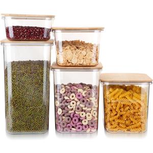Large Capacity Plastic Food Storage Containers with Bamboo Lid - Moisture-proof Sealing Box Jars with Wooden Lids for Kitchen Storage (152 OZ- XL)