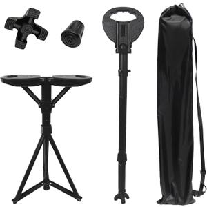 XXL Portable Walking Cane with Seat, Adjustable 34"-37" Foldable Lightweight Aluminum Anti-Slip Walking Stick for Men & Women, 550 Lbs Cane with Chair for Travel Hiking with Carry Bag, XX-Large
