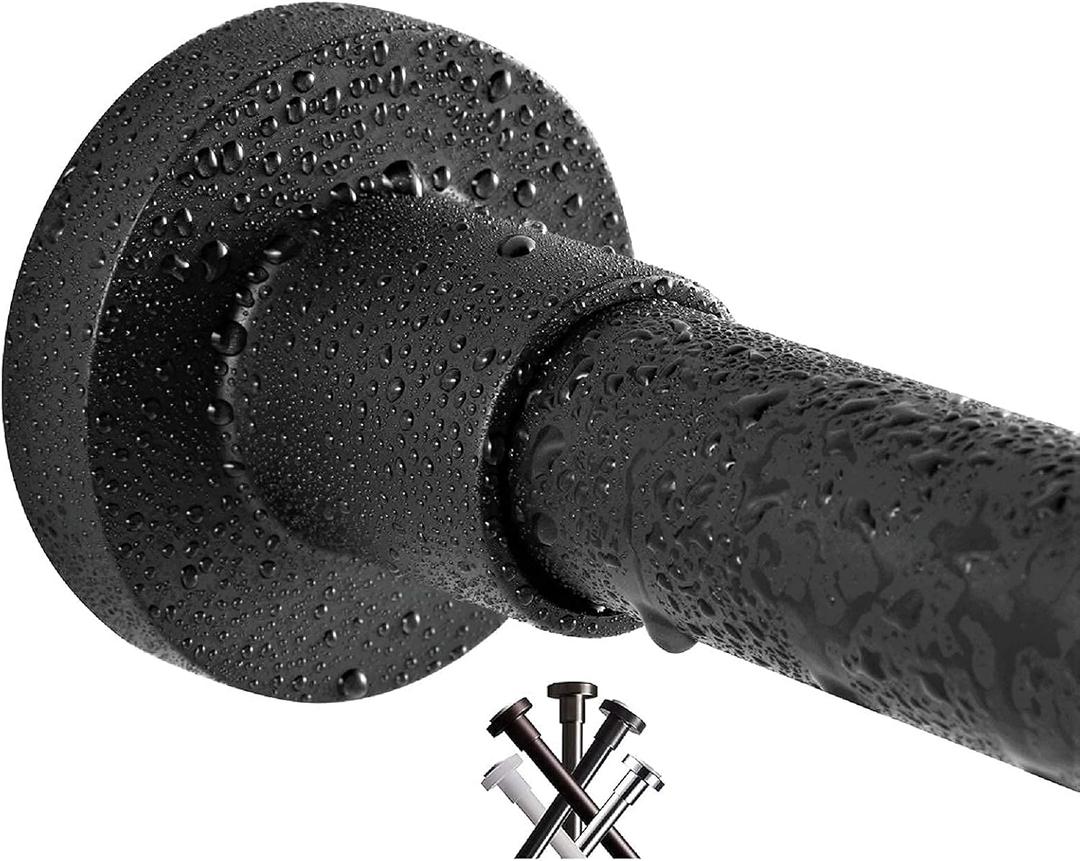 BRIOFOX Shower Curtain Rod 43-73 Inches Matte Black, Rustproof and Non-Fall Down Spring Tension Rod for Window or Bathroom, Stainless Steel