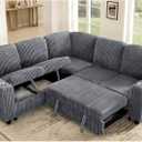 Symmetrical L Shaped Sectional Sofa with Pull Out Couch Bed, Plush Corduroy Upholstered Convertible Sleeper Sofa Bed with Storage Seat,USB Ports and Cupholders for Living Room Apartment Corner (Grey 81")