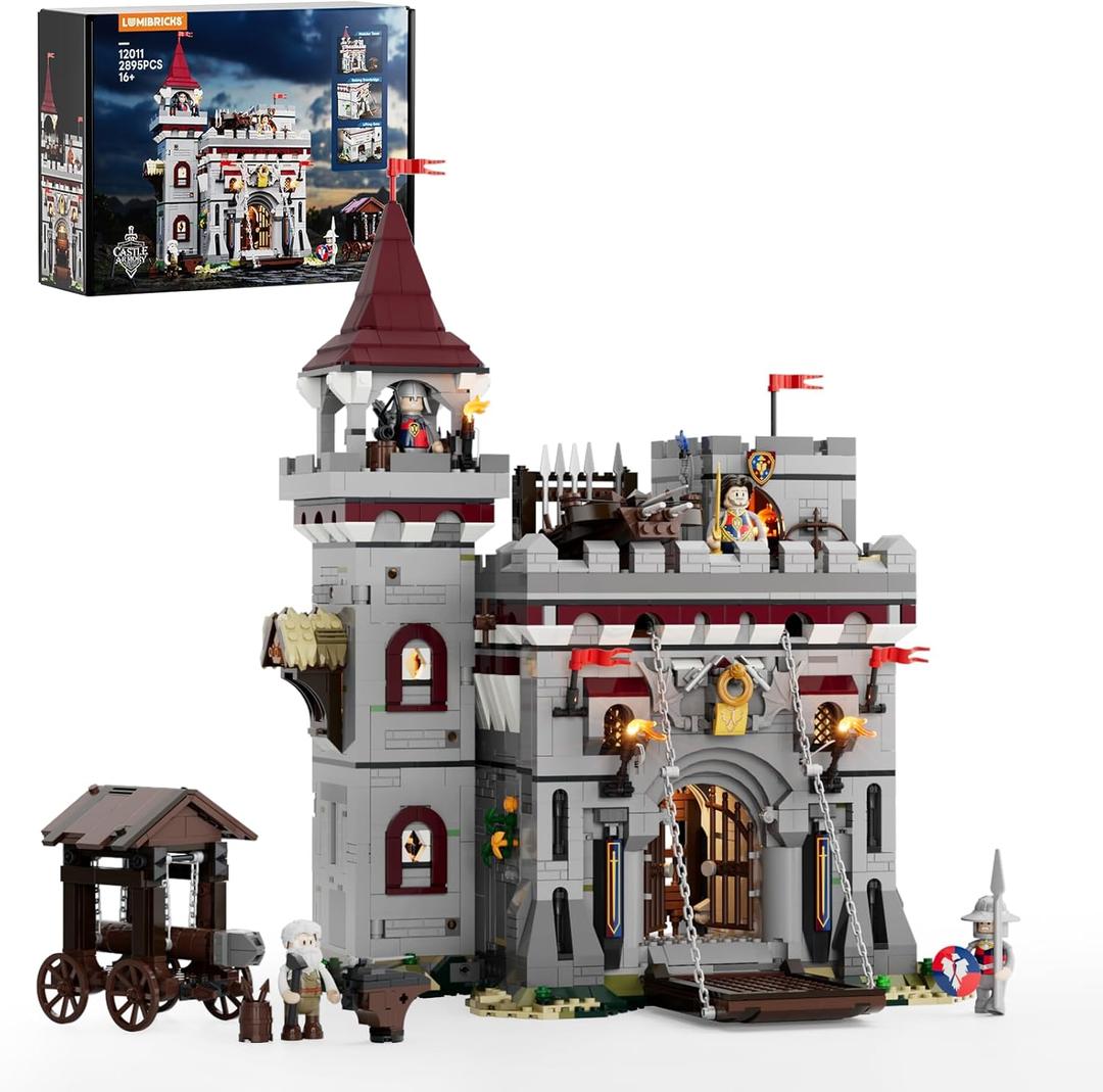Medieval Castle Armory Lighting Building Bricks Set - Middle Ages City Town Modular Collection Display Kit with Minifigures 2895 Pcs for Adults & Teens