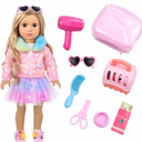 FUNCREVITY American 18 Inch Doll Accessories Sleepover Pajama Set with Travel Suitcase, Doll Accessories Bundle, Wigs, Sunglasses, U-Shaped Unicorn Pillow(No Doll)