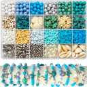 1860Pcs Ocean Beads for Bracelets Making Kit, Blue and White Summer Beach Bead for Jewelry Making, Sea Turtle Shell Starfish Shape Beads 8mm Round Cly Bead for DIY Craft Bracelets Earring (Blue)