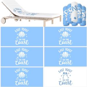 Whaline 6Pcs Last Toast on The Coast Beach Towels Quick Dry Towel Blue White Seashell Diamond Ring Absorbent Towels for Bachelorette Party Bride Shower Honeymoon