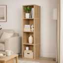 4 Cube Storage Organizer Wooden Bookshelf, 4 Cube Shelf Bookcase, Small Bookshelf Storage Organizer, Narrow Cube Storage Shelf for Bedroom, Small Bookshelf for Living Room and Office (4 Cube)