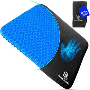 SelectSoma Double-Thick Gel Seat Cushion for Long Sitting Pressure Relief for Back, Sciatica, Coccyx, Tailbone Pain - Cushion for Office Chair, Wheelchair, Car & Truck, Patio Chairs - Egg Seat Pad (Standard Size Blue Gel)