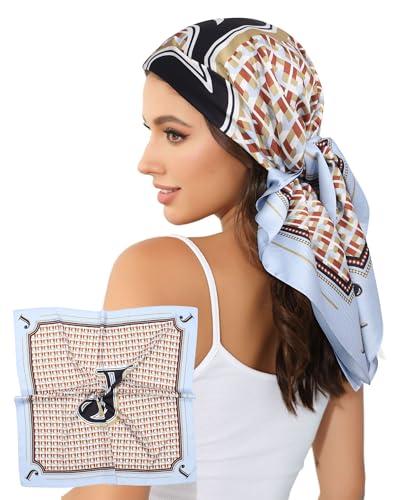 AWAYTR 35” Alphabet Head Scarf for Women Like Silk Scarf for Hair Scarves Hair Bandana For Women Headscarf Hair Wrap Scarfs Neck (J) Pack Of 3